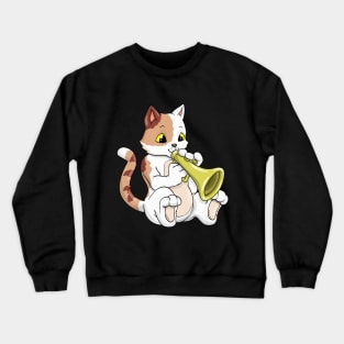 Cute cat is playing the trumpet Crewneck Sweatshirt